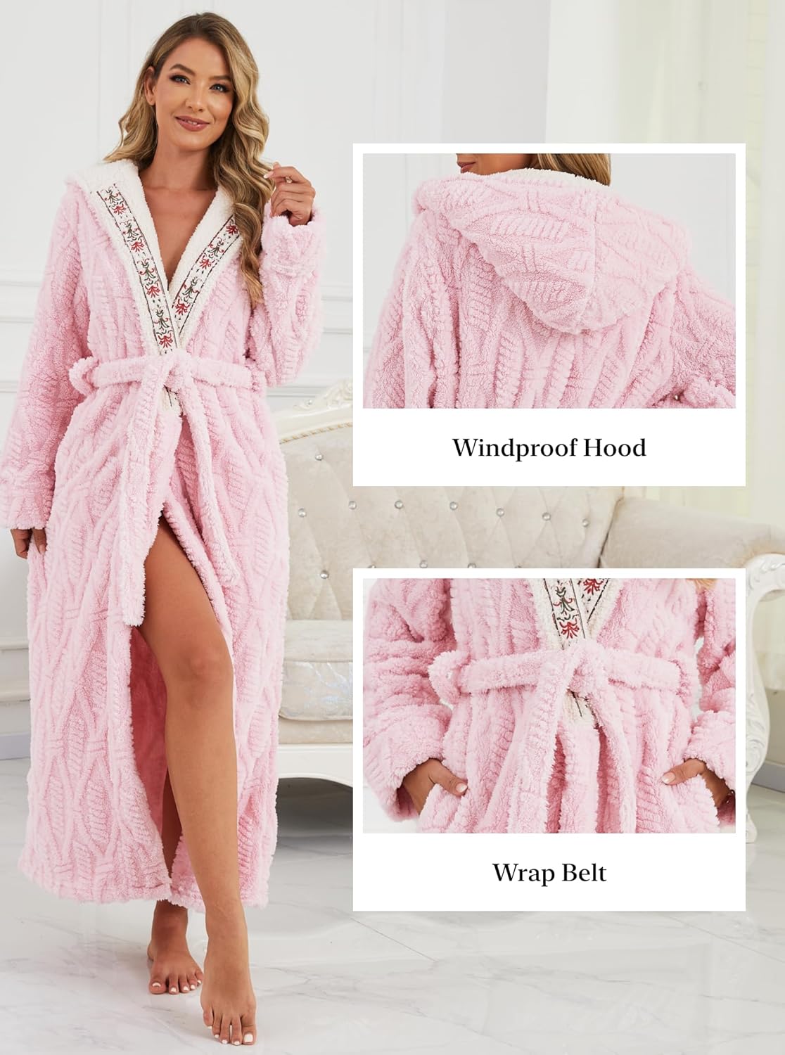 Artfasion Robes for Women with Hood Long Soft Warm Full Length Bathrobes Luxurious Plush Fleece Winter Gifts