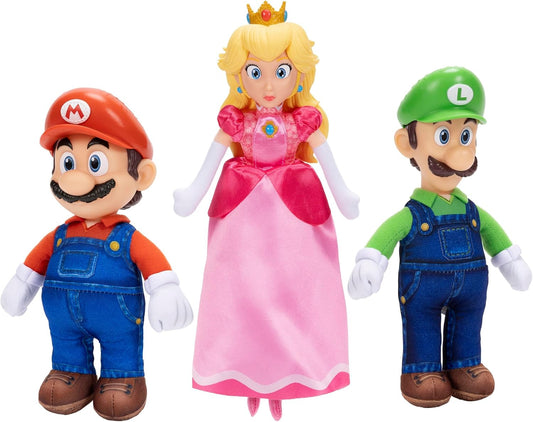 The Super Mario Galaxy Movie – 9" Plush 3-Pack Bundle Series 1 - Premium Detail Roto Head Plush, Includes Mario, Luigi, and Princess Peach Characters!