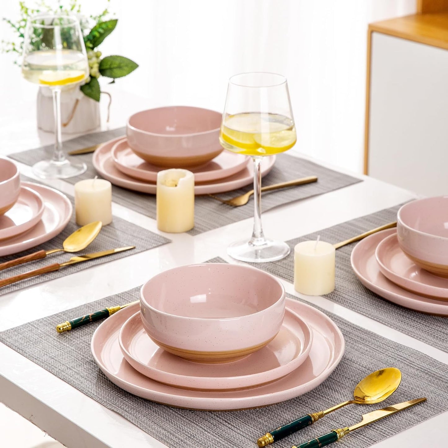 AmorArc Ceramic Appetizer Plates Set of 6, 8.25 Inch Handmade Stoneware Plates set for Dessert, Salad, Appetizer, Dinner, Microwave & Dishwasher Safe, Scratch Resistant-Cloud Pink