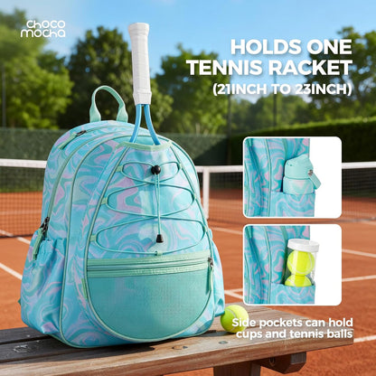 Choco Mocha Kids Tennis Bag, 16 Inch Youth & Junior Tennis Backpack with Shoe Compartment, Holds 2 Rackets (21–23 Inch)