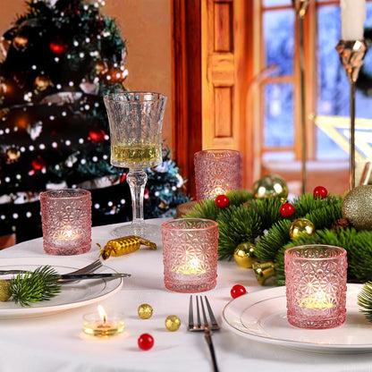 Lanttu 12 Pcs Pink Votive Candle Holders 2.2ʺ*2.6ʺ Tealight Candle Holders | for Wedding Table Centerpieces, Birthday Parties, Anniversary, Pink Bridal Shower and Holiday Decorations