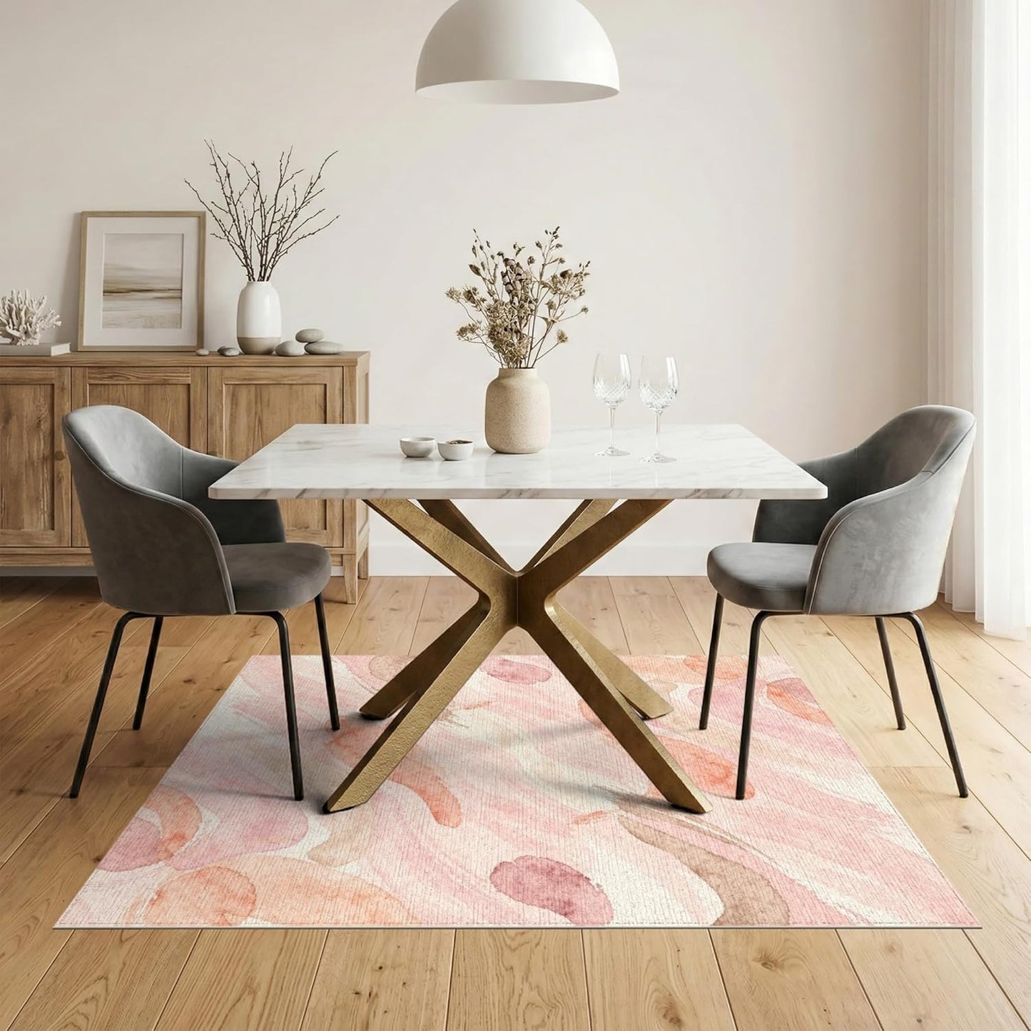 5'x7' Washable Abstract Abstract Area Rug, Blush Pink Non-Shedding Pet Friendly Carpet for Small Living Room, Playroom, Bedroom, Easy Care Kids Safe Mat | Ref:2109806