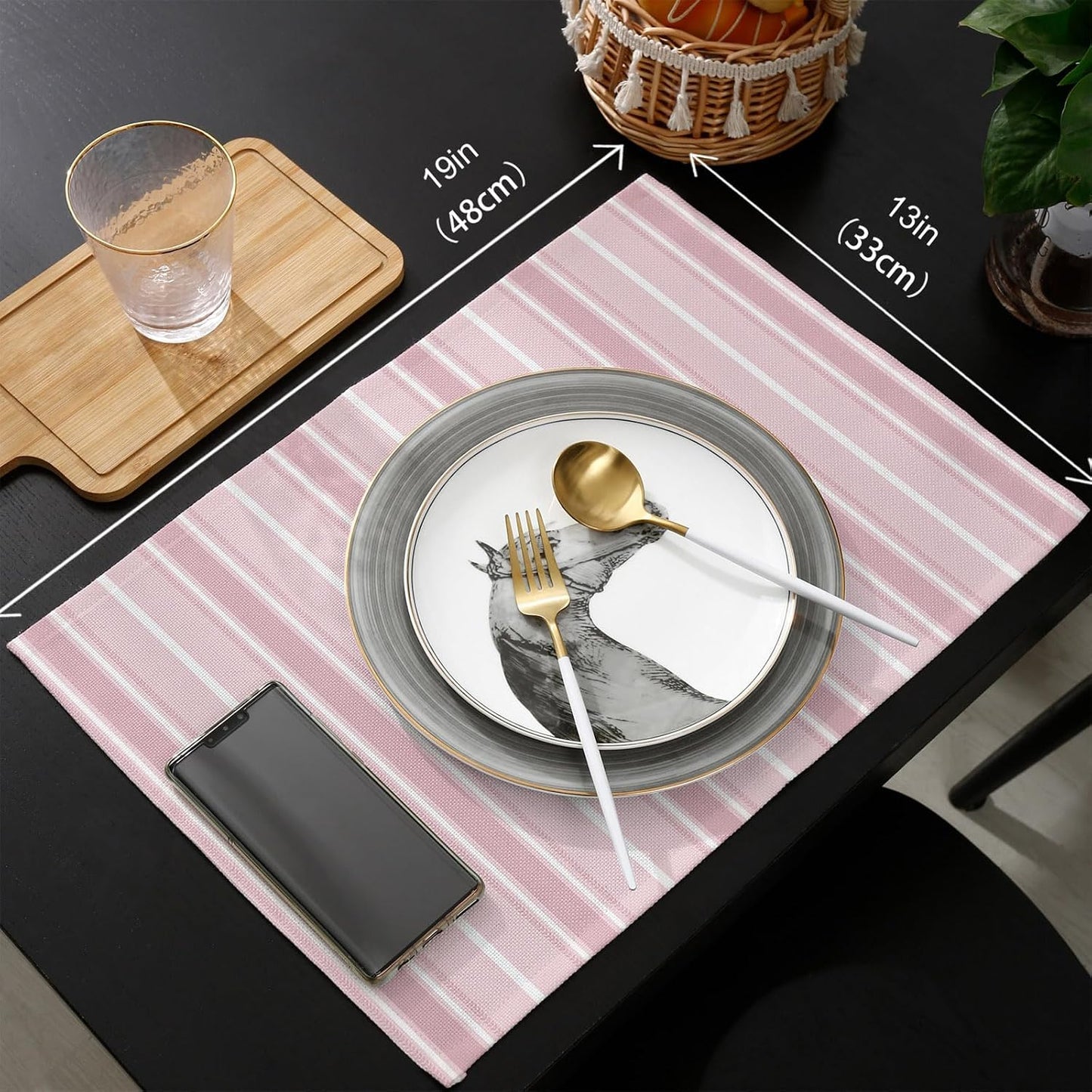 Pink White Striped Placemats Set of 8 Solid Light Pink White Stripes Rustic Minimalist Table Mats Kitchen Dining Home Outdoor Party Table Decoration
