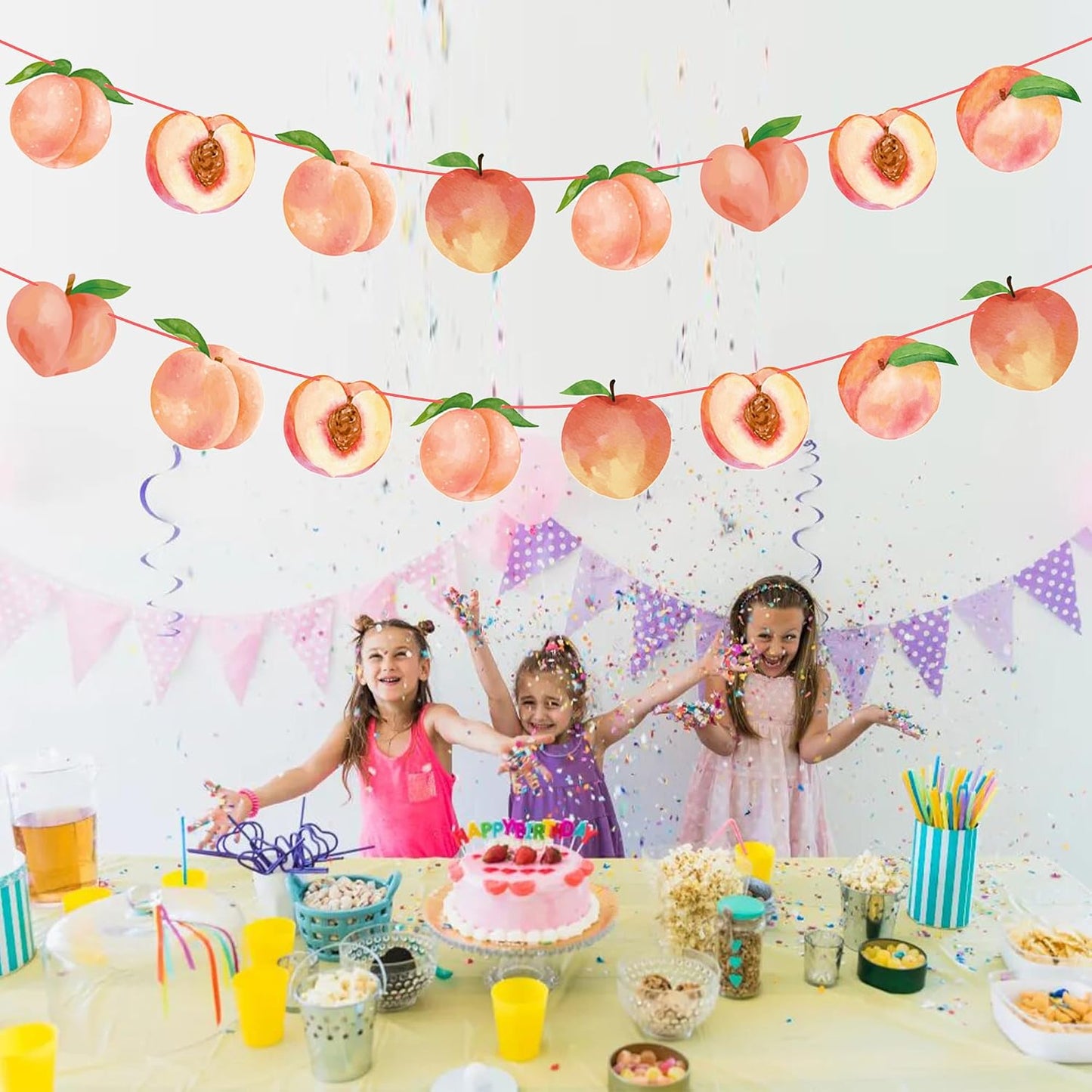 2PCS Pink Peach Cutout Banners Sweet As a Peach Party Decorations Fruit Birthday Party Decorations for Girl Fruit Themed Baby Shower Wedding Supplies