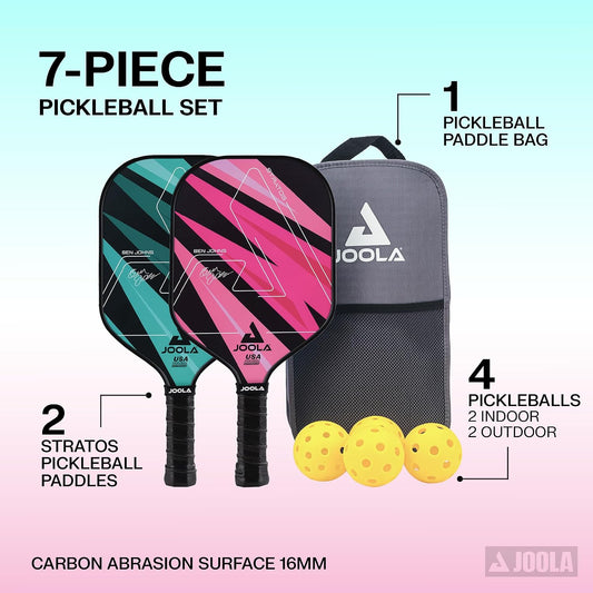 JOOLA Pickleball Paddles Set of 2 – Multiple Colors - Reinforced Fiberglass Surface – Lightweight, Durable, Beginner-Friendly Racket Design – Set Includes Balls & Bag – USAP Approved