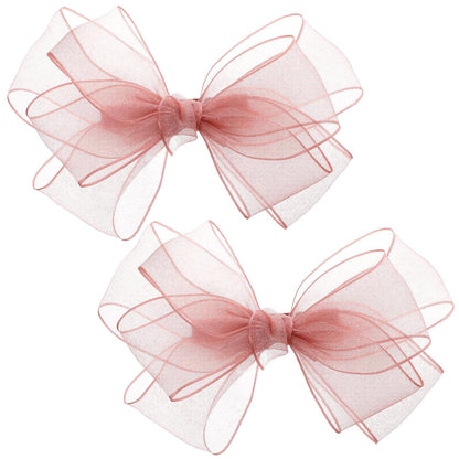 Mabor 2 Pcs Pink Bow Hair Clips 5.91 Inch Handmade Mesh Tulle Hair Accessories for Girls Women Kids Birthday Party Holiday Gift