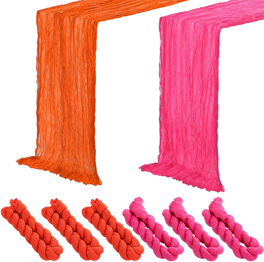 6 Pcs Pink and Orange Cheesecloth Table Runner Boho Gauze Cheese Cloth Runner 118" Rustic Table Decor for Sunset Party Wedding Bridal Baby Shower Birthday Thanksgiving Home Arbor Decor