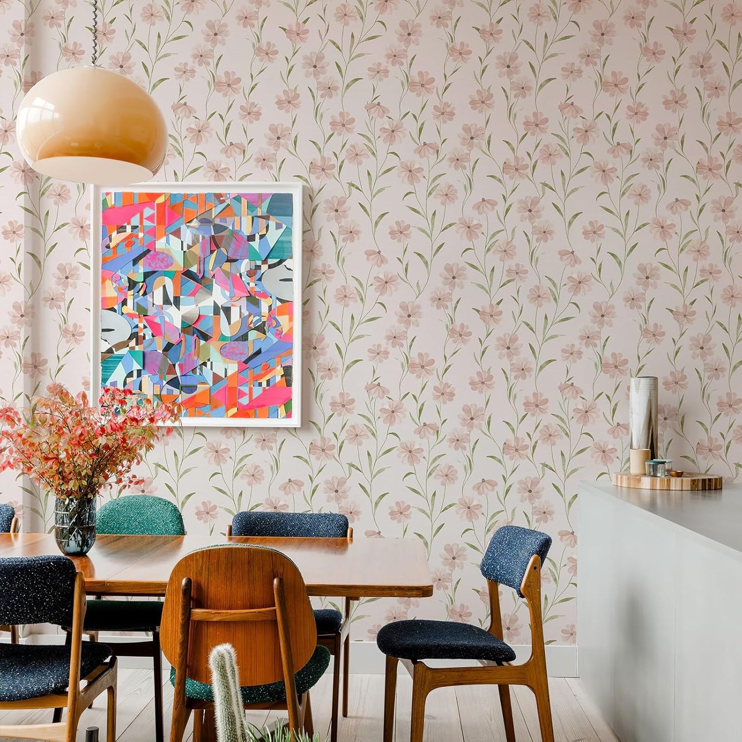JiffDiff Floral Wallpaper Peel and Stick Pink Daisy Wall Paper Summer Flowers Nursey Room Self Adhesive Contact Paper Stick on Wall Decor for Bedroom Cabinets Bathroom(118" X 17.3", Pink Floral)