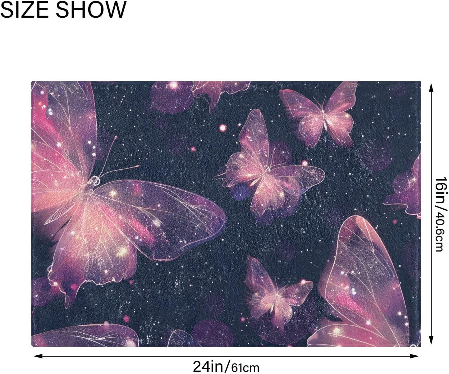 ALAZA Light-Pink Butterfly Starry U Shape Toilet Bath Mat for Bathroom Contour Rug Carpet, Fluffy & Absorbent Fluffy Absorbent & Machine Washable