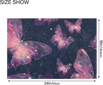 ALAZA Light-Pink Butterfly Starry U Shape Toilet Bath Mat for Bathroom Contour Rug Carpet, Fluffy & Absorbent Fluffy Absorbent & Machine Washable
