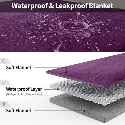 Deep Dream Waterproof Blanket for Bed, King Size Reversible Soft Flannel Love Blanket for Couples Washable, Spill-Proof Bed Blanket Dog Blanket for Sofa, Bed,Travel (80"x90", Rose Purple/Pink)