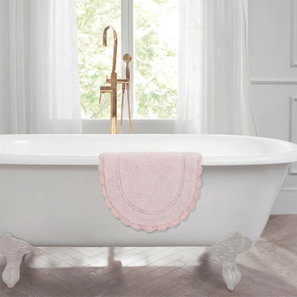 Laura Ashley Eloise 100% Cotton Oval Bath Mat with Crochet Border, Soft & Absorbent, Light Pink 21" x 34" Bathroom Rug