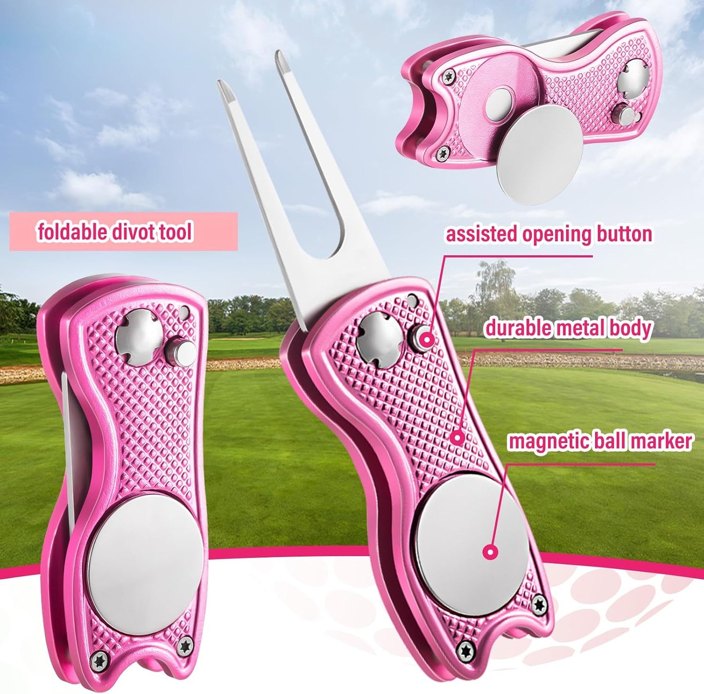 13 Pcs Golf Accessories Kit, Include Golf Ball Bag with Hook Towel Tees Magnetic Ball Marker Divot Tool Cleaner Water Brush Groove Sharpener Tool for Women Man Gifts