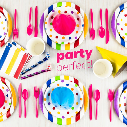 PLASTICPRO 400 Pack Disposable Plastic Utensils Assorted Colored Cutlery Combo Set Forks Spoons Knives Silverware, Pink Plastic Cutlery for Parties