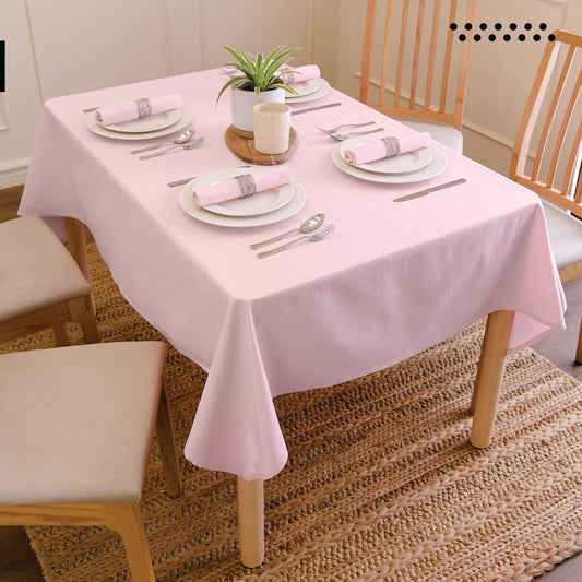 Encasa XO Dining Table Cover | 56"x72" Cotton Canvas Rectangular Tablecloth | Machine Washable, Light Pink Table Cloth for Indoor & Outdoor Dining, Durable, Easy-Care | Suitable for Any Occasion