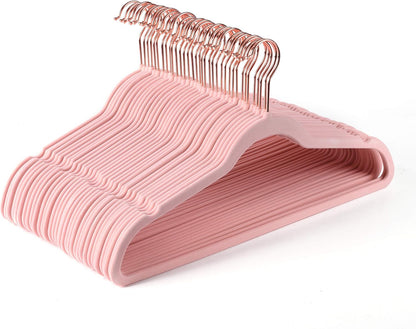 Premium Blush Pink Velvet Hangers (Pack of 50) Heavyduty - Non Slip - Copper/Rose Gold Hooks,Space Saving Clothes Hangers