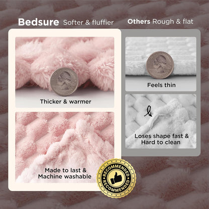 Bedsure Large Throw Blanket for Couch - 350GSM Fluffy Plush Bubble Blanket for Bed Home Room Decor, GentleSoft Cute Fleece Soft Cozy Gifts for Women Girls, Pink, 50x70 Inches