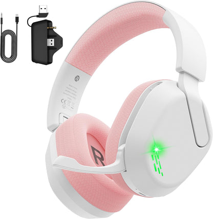 Gvyugke Wireless Gaming Headset for Xbox Series X/S, Xbox One, PS5, PC, Mac, Bluetooth 6.0 Gaming Headphones with Flip-to-Mute Noise-Canceling Mic, Foldable, 3D Surround Sound, 45H Battery - Pink