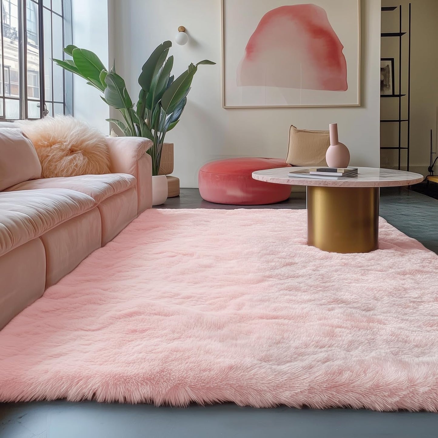 PAGISOFE Pink Fluffy Shag Machine Washable Area Rugs for Bedroom Girls 5x7,Soft Fuzzy Rugs for Living Room,Pastel Carpet Nursery Floor Kids Room Dorm Rug,Plush Soft Kids Rug for Room Decor Aesthetic