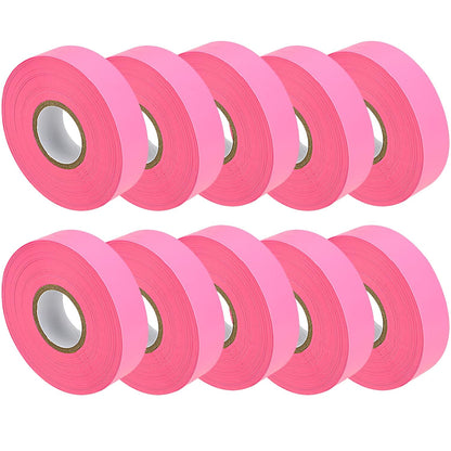10 Pack 1" x 328' Pink Flagging Tape, Neon Marking Tape, Non-Adhesive Plastic Ribbon Tape Fluorescent Tape for Labeling, Tagging Boundaries