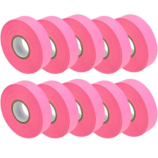 10 Pack 1" x 328' Pink Flagging Tape, Neon Marking Tape, Non-Adhesive Plastic Ribbon Tape Fluorescent Tape for Labeling, Tagging Boundaries
