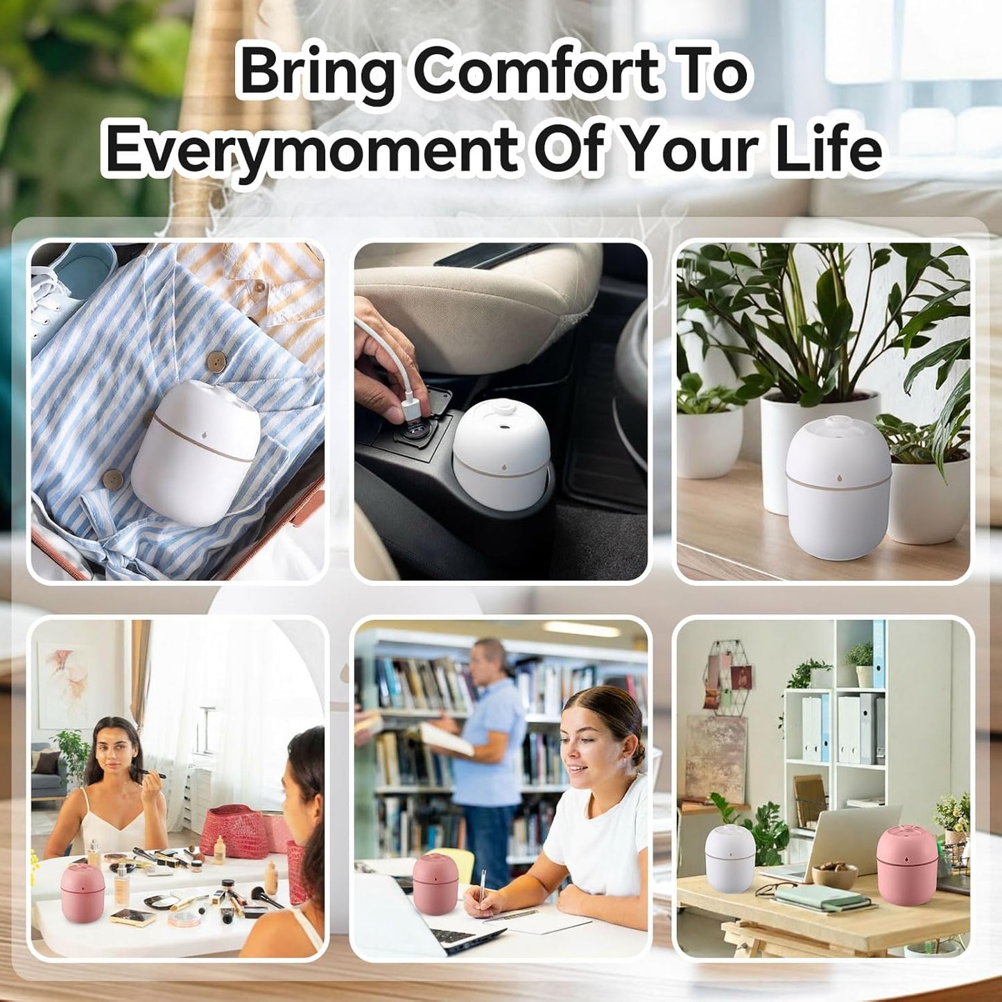 Hortsun 12 Pcs Portable Small Humidifier USB Personal Desktop 220 ml Mini Humidifier for Bedroom Plants Car Office Room Home Travel (White,Pink)