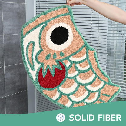 Cute Fish Bath Mat for Bathroom, Japanese Style Koi Flag Soft Non-Slip Mats, Pink Green Water Absorbent Shower Rug, Machine Washable Floor Carpet