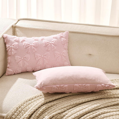 MIULEE Light Pink Bow Pillow Covers Coquette Room Decor Aesthetic Set of 2 Spring Decorative Cute Girl Soft Plush Faux Pillowcase for Preppy Room Decor Bedroom Couch,12x20 Inch