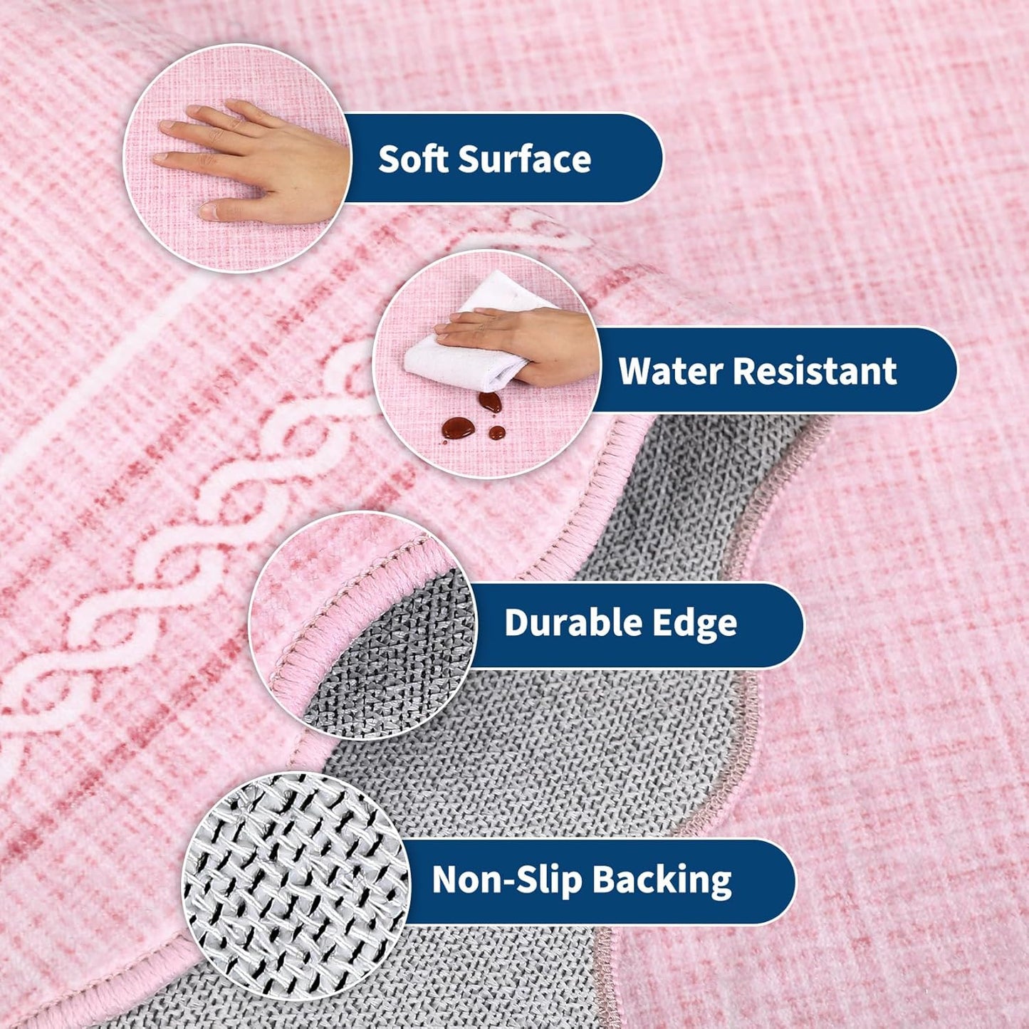 GarveeHome Scalloped Washable 8 x 10 Rug for Living Room Pink 8x10 Playroom Rug Non Slip Soft Bedroom Rugs Low Pile Large Area Rug Stain Resistant Carpet for Nursery Dining Room, Pink 8'x10'