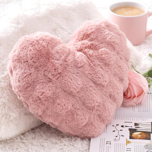 Novabright 15.7 Inch Pink Heart Throw Pillows Heart Shaped Pillow Plush Faux Cute Pillows for Women Valentine Anniversary Couch Bed Bedroom Room Home Decoration Aesthetic