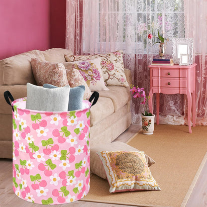 Kids Laundry Hamper Clothes Gift Basket Storage Laundry Baskets Organizer Bin with Handles for Nursery Room (Pink Cherry)