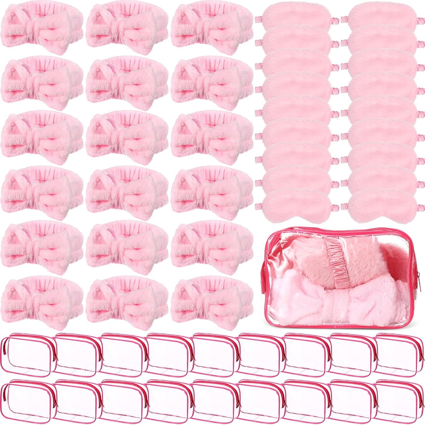 Hoteam 54 Pcs Pink Spa Party Supplies Girls Sleepover Party Favors Set of 18, Pink Bow Headbands, Sleep Eye Masks, Cosmetic Bags for Girls Women Birthday Wedding Bachelorette Galentine Slumber Gifts