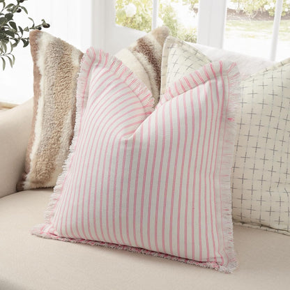ZWJD Throw Pillow Covers 22x22 Set of 2 Striped Pillow Covers with Fringe Chic Cotton Decorative Pillows Square Cushion Covers for Sofa Couch Bed Living Room Farmhouse Decor, (Pink)