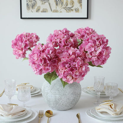 mizii 4Pcs Pink Artificial Hydrangea Flowers Large Fake Silk Hydrangea Flower with Leaves Stems Realistic Faux Hydrangeas Decorations for Wedding Table Centerpieces Vase Home Decor (Pink)