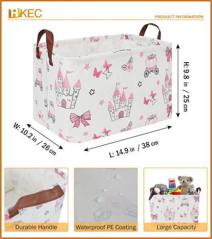 Rectangle Storage Basket with Handles,Collapsible Storage Bin,Books Box,Gift Basket(Pink Princess)