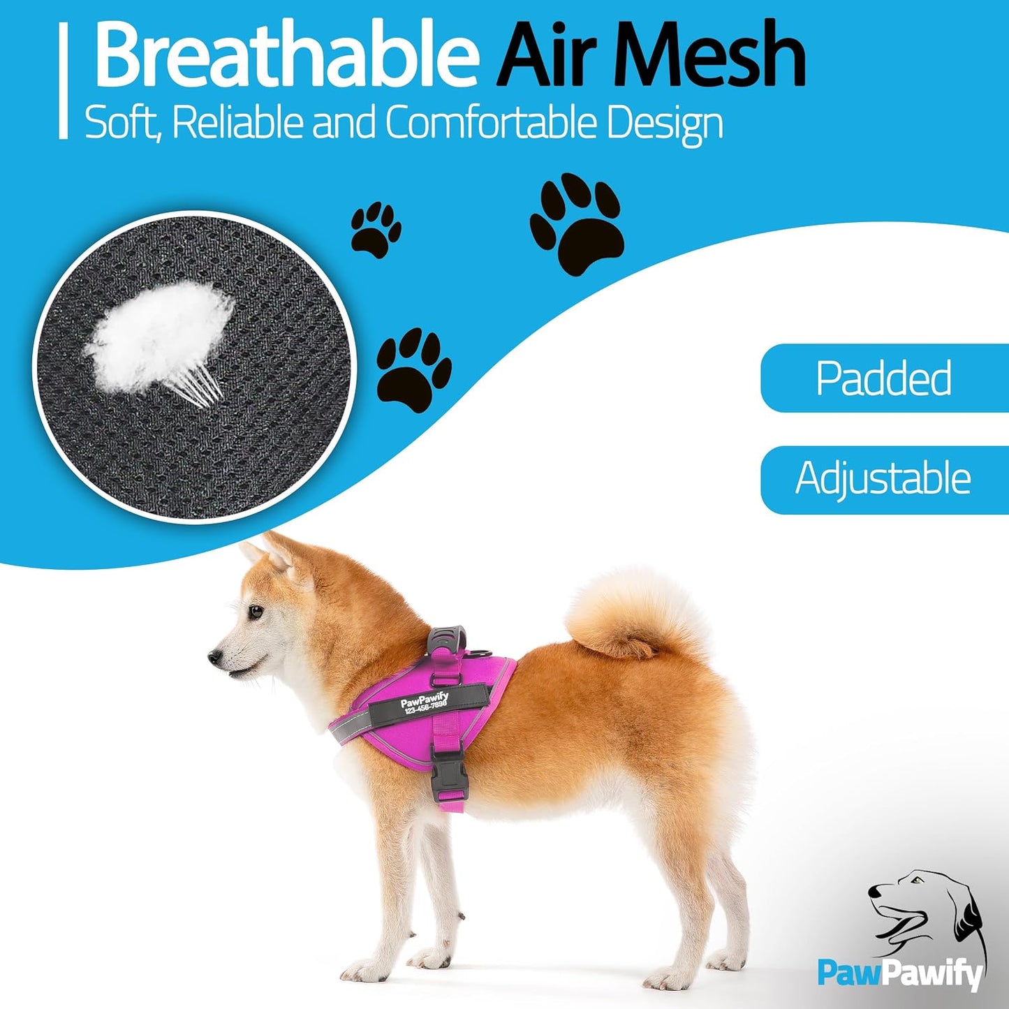 Custom No Pull Dog Harness with Name and Phone Number, Heavy Duty Personalized Pet Vest to Prevent Tugging, Pulling, or Choking, Training and Walking (New Pink, M (20-40 LBS))