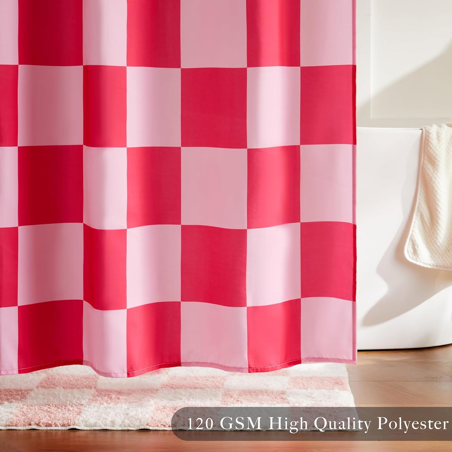 Ohocut Checkered Shower Curtain, Double Pink Plaid Shower Curtains for Bathroom, Cute Retro Checkboard Shower Curtain Vintage Aesthetic, Washable Fabric Bath Curtain 72''x72''