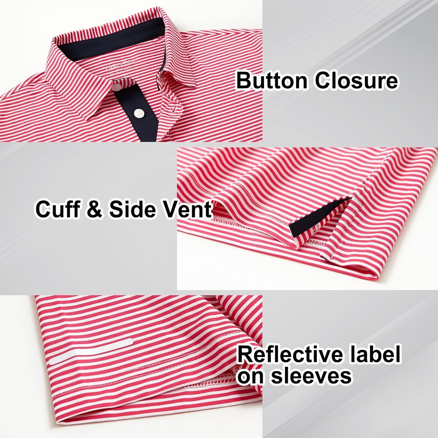Men's Golf Polo Shirts - Moisture Wicking High Performance Short Sleeve Striped Collared Sports Casual Shirt