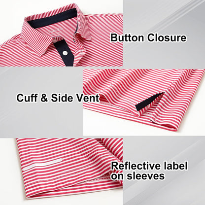 Men's Golf Polo Shirts - Moisture Wicking High Performance Short Sleeve Striped Collared Sports Casual Shirt