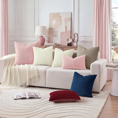HOMEIDEAS Light Pink Decorative Chenille Throw Pillow Covers 18x18 Set of 2, Thick Soft Plush Pillow Covers for Couch Sofa Bed Living Room Home Decor