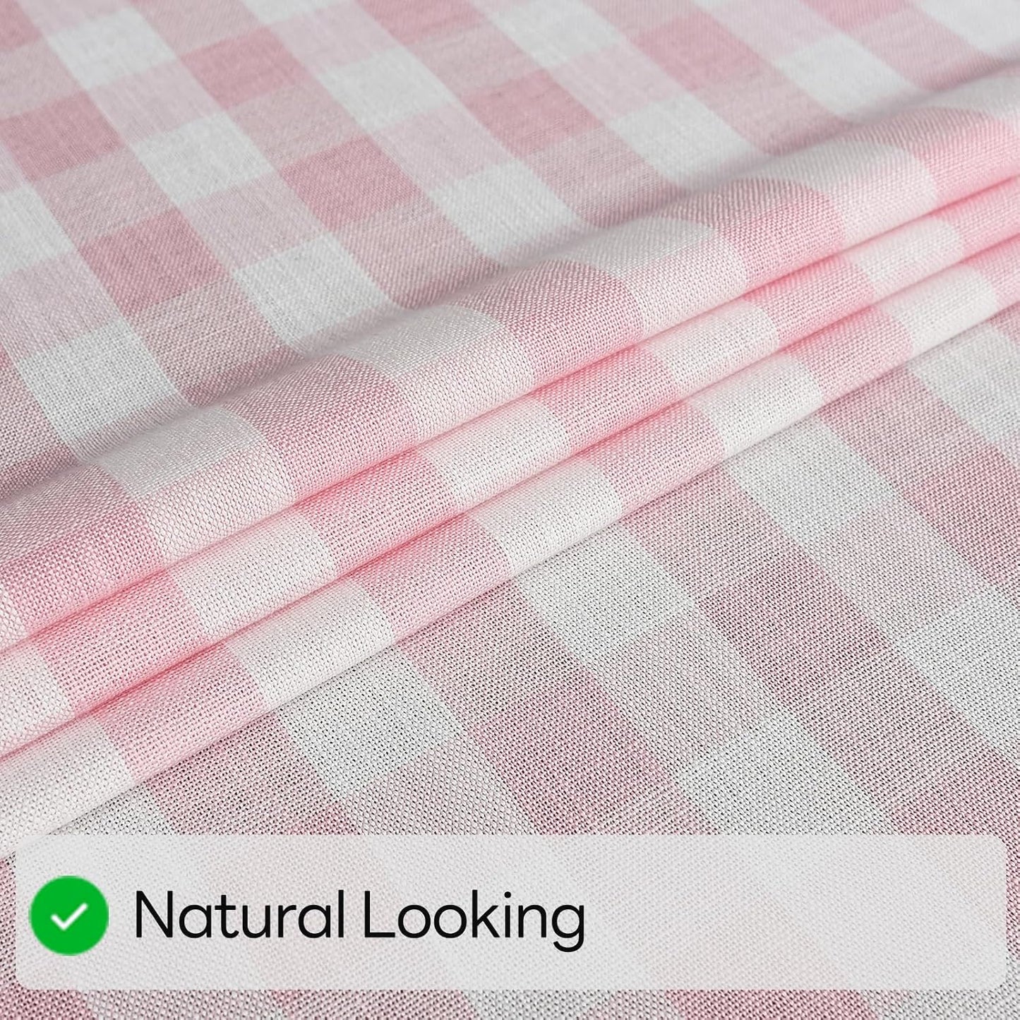 Gingham Table Cloth for Round Tables Pink Checkered Plaid Tablecloth Heavy Duty Cotton Blend Washable & Wrinkle Table Cover for Outdoor Kitchen Dining Picnic Camping (53 inch Diameter)