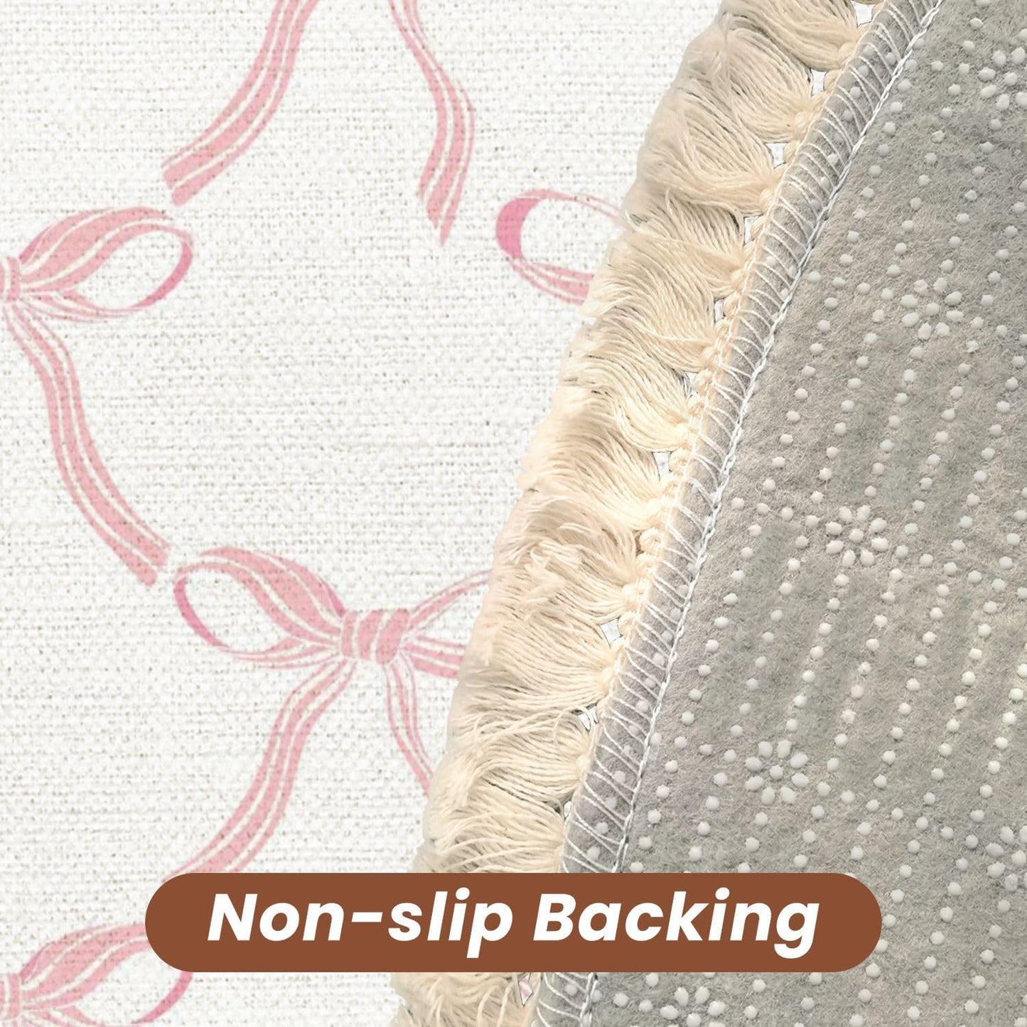Pink Bow Rug Round Rugs Cute Coquette Pattern Seamless Pink Ribbon Bow White Boho Area Rugs Linen and Cotton Carpet Meditation Rug Washable Hallway Runner Mat for Bedroom Nursery 6ft