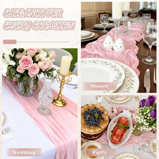 2 Pack Pink Cheesecloth Table Runner, 10Ft Boho Gauze Cheese Cloth Table Runners for Wedding, Party, Dinner, Baby Shower, 120 Inches Long Table Runner for Valentine's Day, Easter, Mother's Day Decor