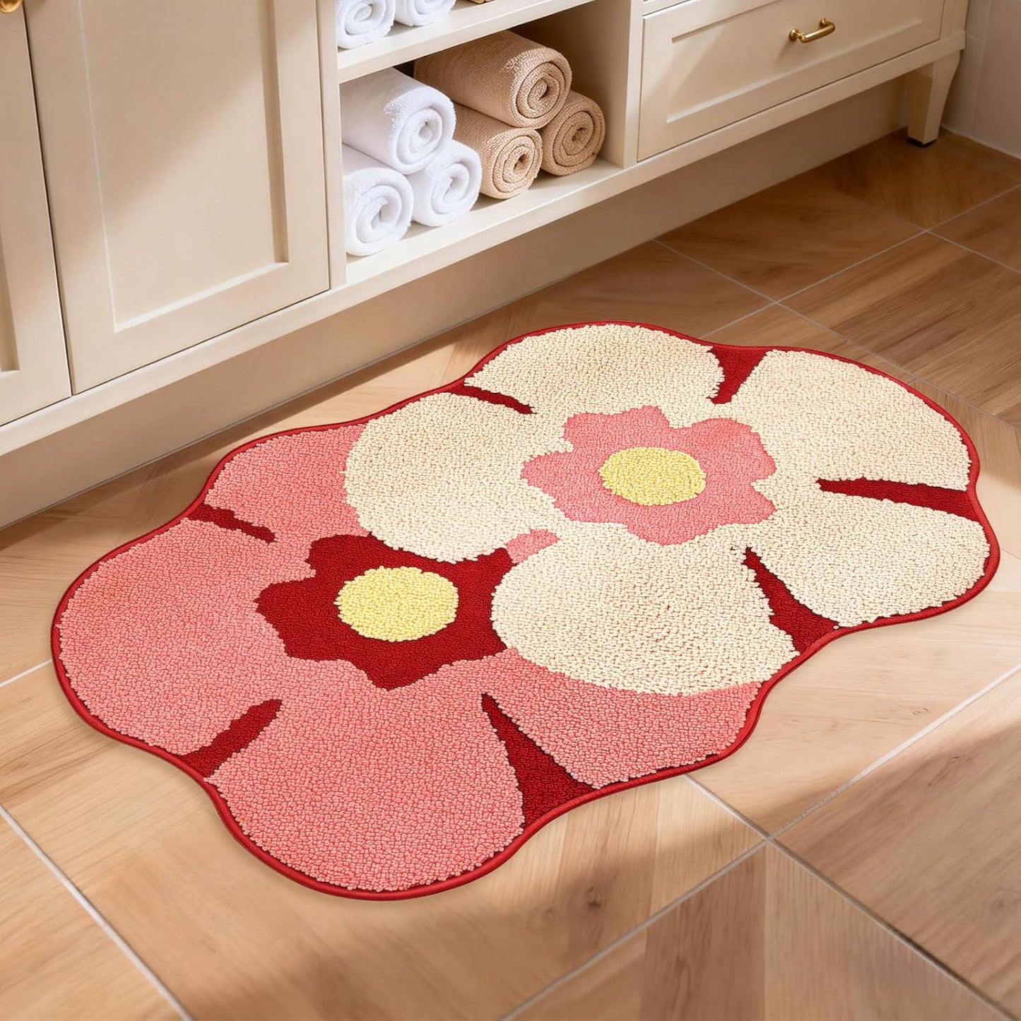 Larponder Flower Bath Mat,Funny Bathroom Rug,Non Slip Washable Rugs,Fluffy Soft Absorbent Applicable for Bathroom Floor Bathtub Summer Spring Home Decor Sink 18" x 28"