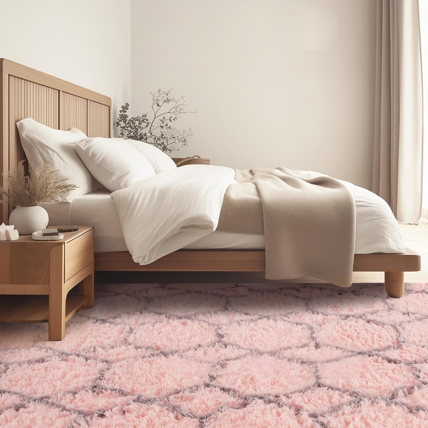 6x9 Pink Area Rugs for Living Room Bedroom, Washable Large Fluffy Throw Rug, Geometric Soft Plush Shaggy Floor Carpet for Nursery Kids Girls Boys Teen Dorm Home Decor Aesthetic, Pink/Grey