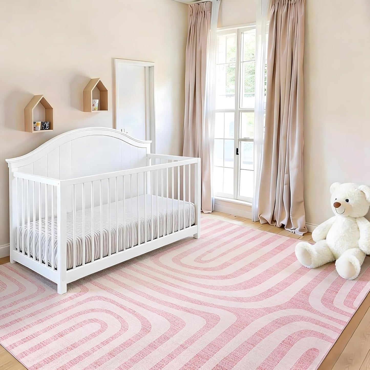 Garvee 5X7 Area Rugs, Abstract Modern Washable Rugs, Non-Slip Low-Pile Soft Floor Carpet for Bedroom, Living Room, Dining Room, Pink