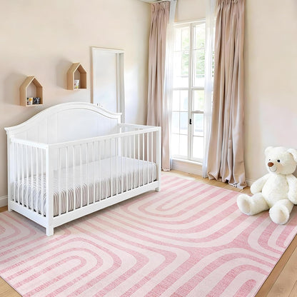 Garvee 5X7 Area Rugs, Abstract Modern Washable Rugs, Non-Slip Low-Pile Soft Floor Carpet for Bedroom, Living Room, Dining Room, Pink