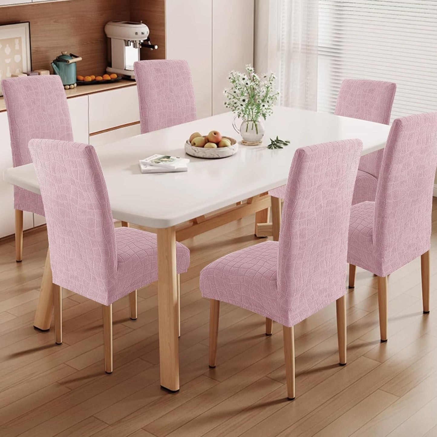 SYSLOON Waterproof Chair Covers for Dining Chairs – 4 Pack Washable & Removable, Protect Against Spills, Stains & Pets,Pink