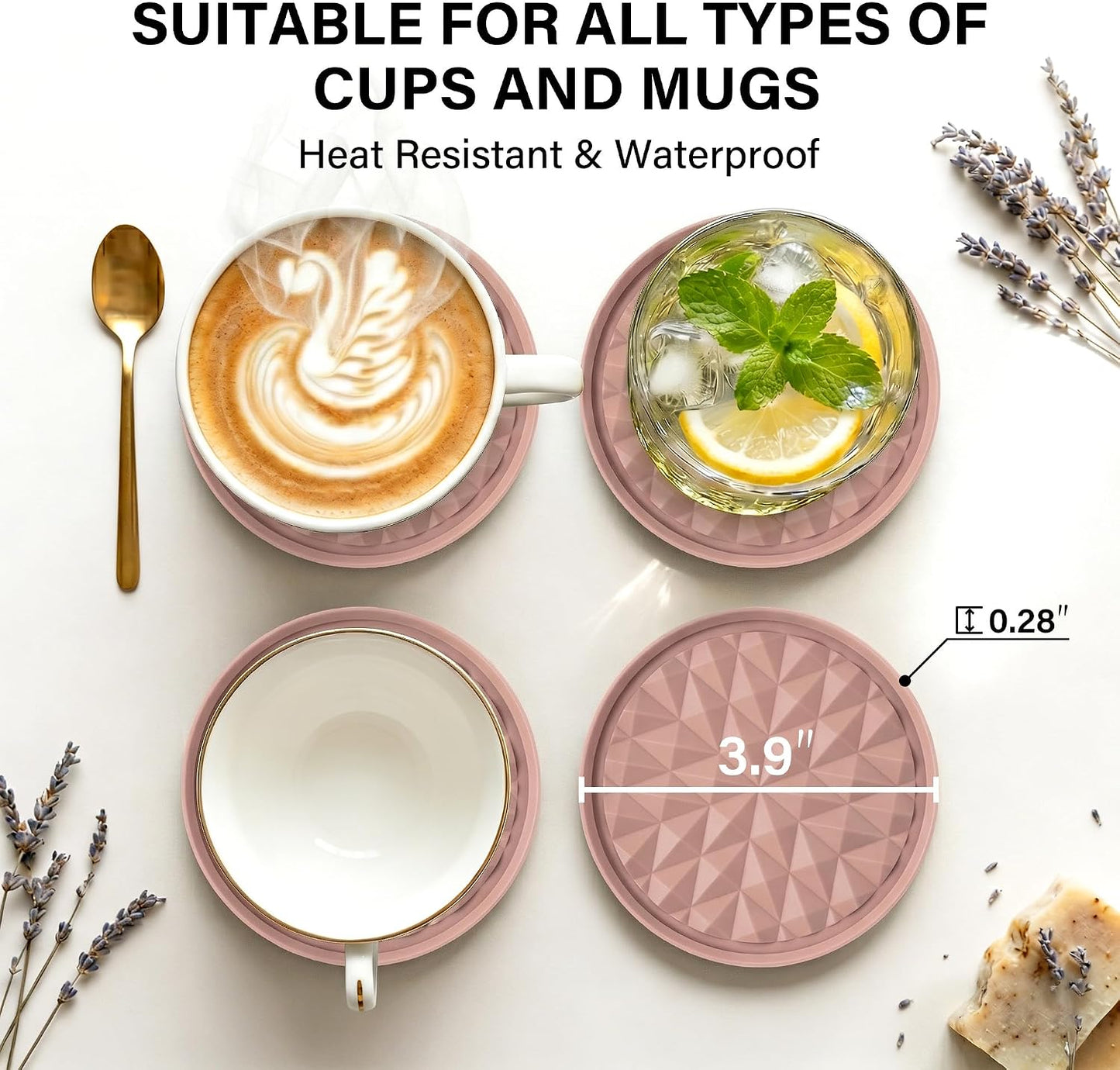 Silicone Coasters for Drinks[2 Pack for Office]- Cup Mat for Tabletop Protection-Non-Slip, Non-Stick, Coffee Table Decor, Great Gift for Any Occasion, Pink