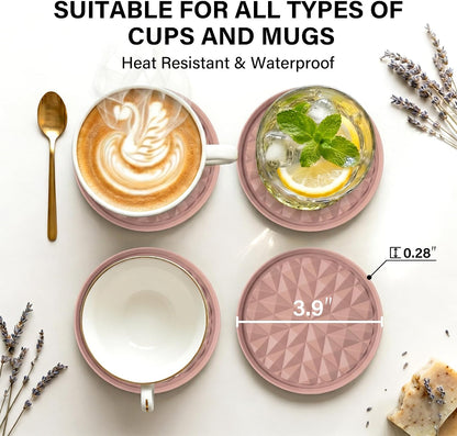 Silicone Coasters for Drinks[2 Pack for Office]- Cup Mat for Tabletop Protection-Non-Slip, Non-Stick, Coffee Table Decor, Great Gift for Any Occasion, Pink